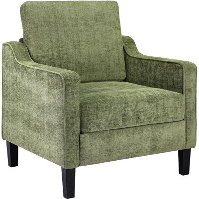 Mid-century Accent Chair, Modern Upholstered Chenille Armchair & Padded Reading Chair, Removable Cover & Wood Legs Living Room chair, Single sofa For Bedroom/office/small Space/apartment(green)