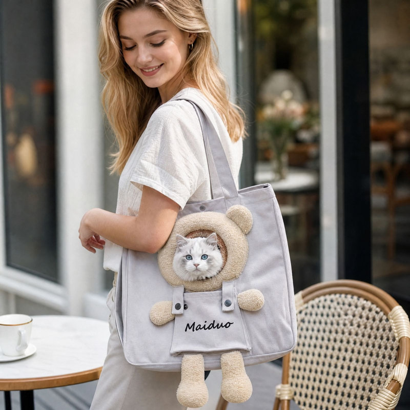 Imitation Palm P et M at Soft Furry Pet Carrier Bag For Small Dogs And Cats Large Capacity Convenient Carry Breathable Head Out Travel Tote Cute Teddy Bear Style Handheld Shoulder Bag