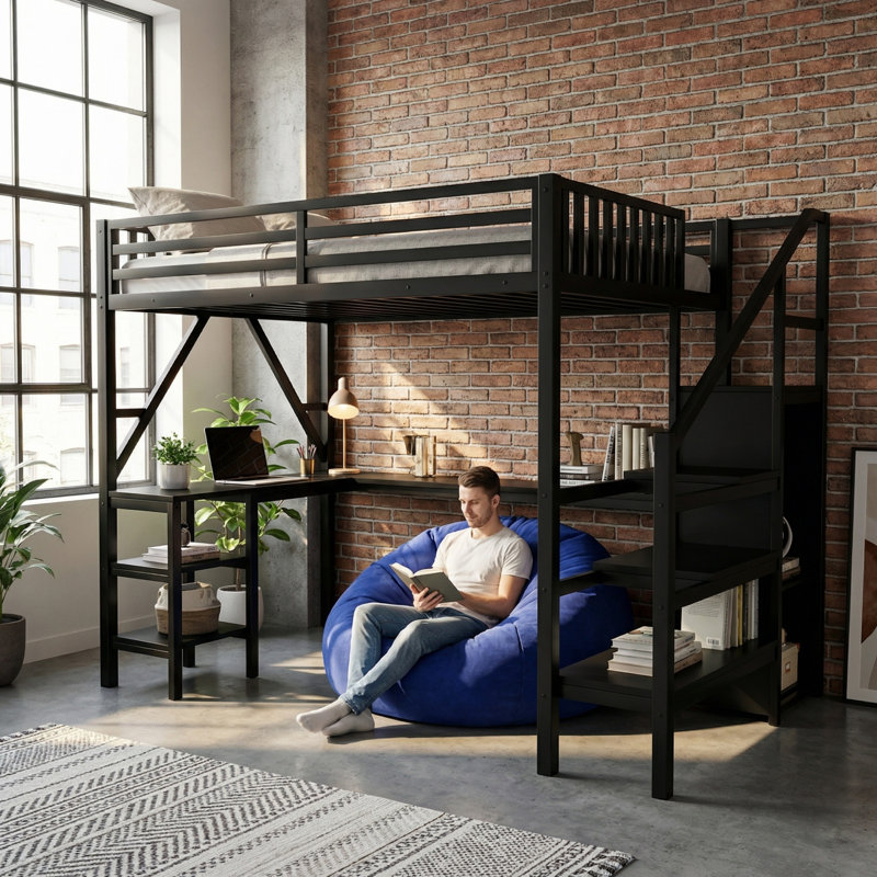Lit mezzanine double, Noir