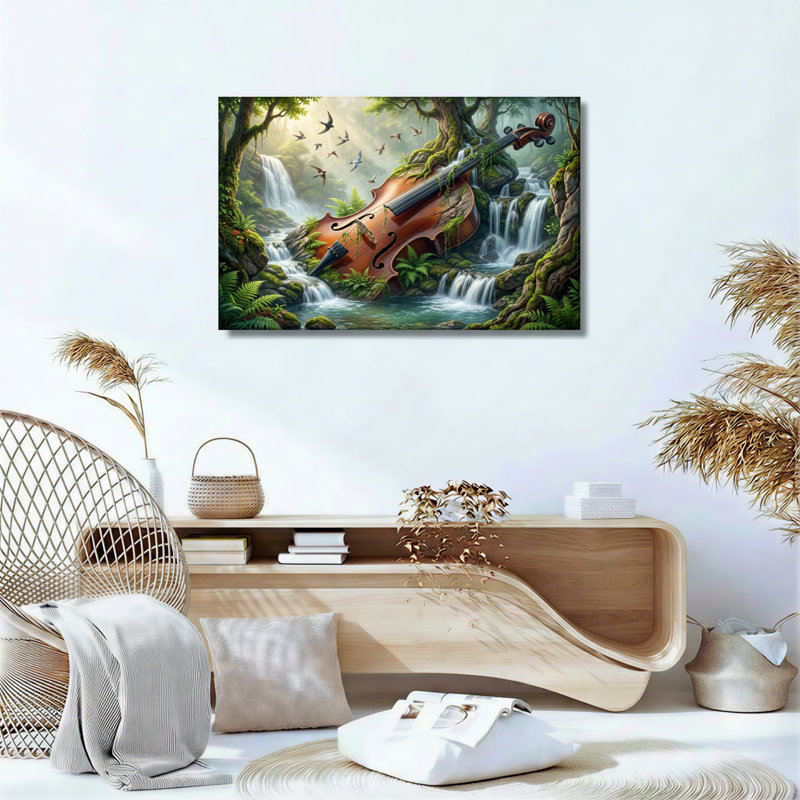 Ensemble de 1 tableau sur toile représentant un violon en forêt, H 24 po x l 36 po, Wrapped Canvas