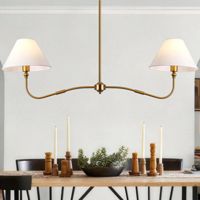 46.5" 2-Light Gold Farmhouse Linear Kitchen Island Pendant Light With Fabric Shades For Kitchen Dining Room