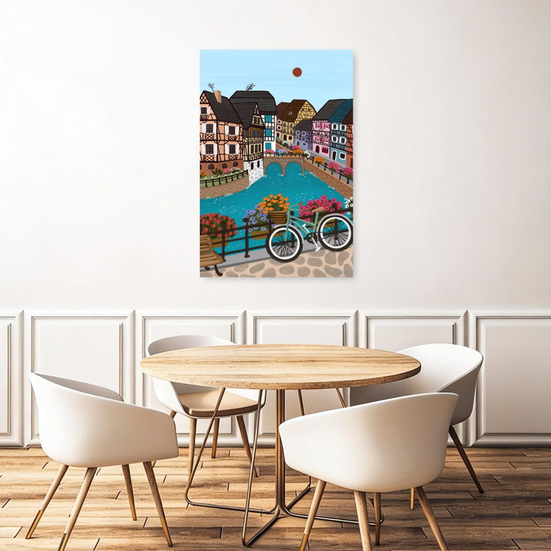 Charmante ville de canal colorée, paisible ville abstraite, impression d'art mural, 48" H x 32" W