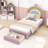 Upholstered Platform Bed with Storage Drawer and Rainbow Design Headboard-1334891710