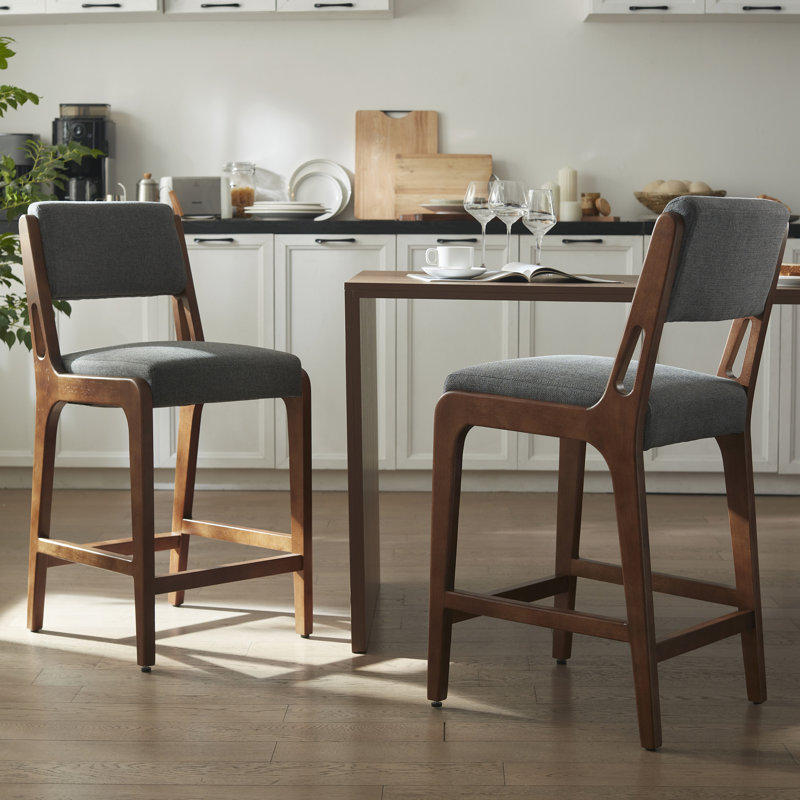 Quick-Assembly Upholstered Counter Height Bar Stools, Gray