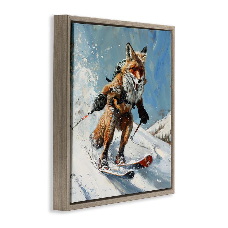 Art mural sur toile flottant, "Skiing Slopes Fox" par Lazar Studio, Cadre flottant orme Montalcino, H 25 po x l 25 po