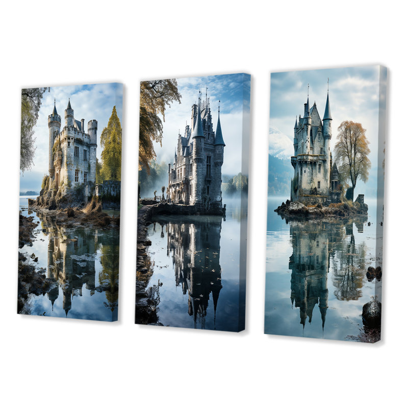 «Castles Dreamy Reflections», 3 pièces sur toile, Toile tendue, H 40 po x l 60 po