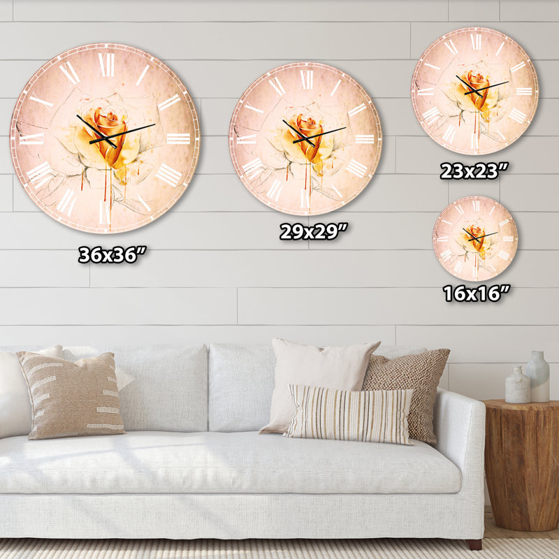 Croquis de rose jaune sur fond blanc - horloge murale traditionnelle, Petit