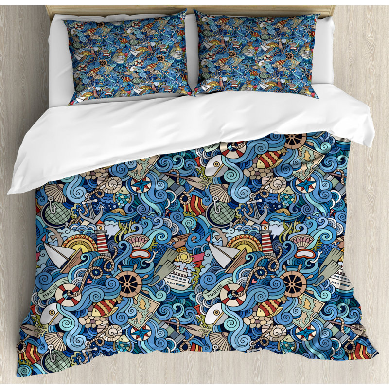 Coastal Polyester Duvet Cover, queen Duvet Cover + 2 Standard Shams