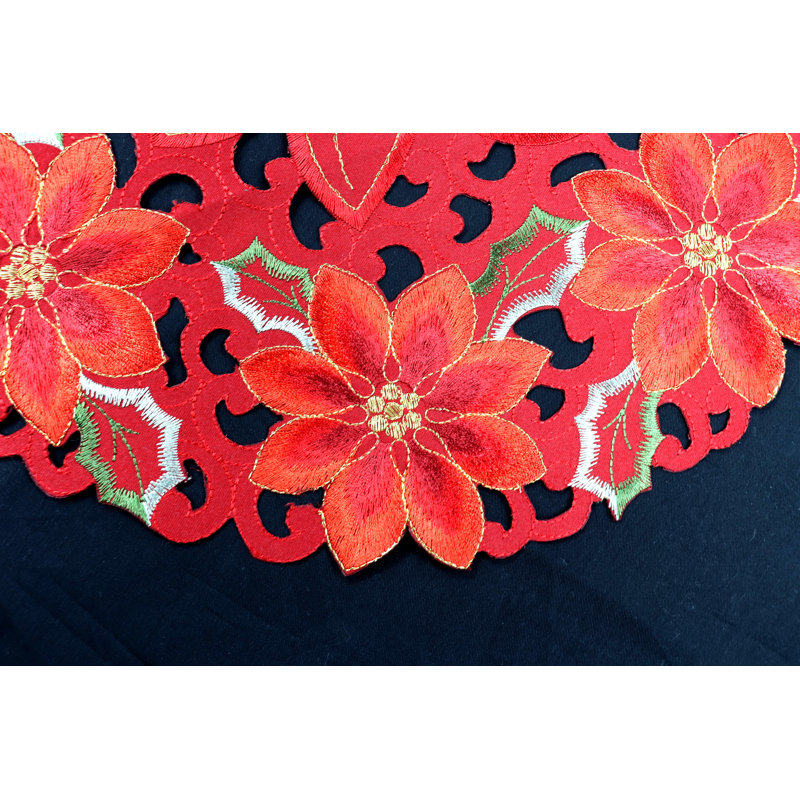 Bumpy Floral Round Christmas Tablecloth, 14" x 14"