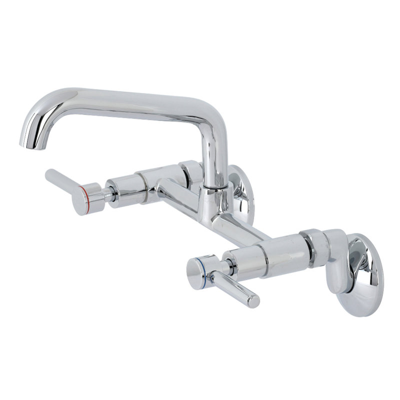Kingston Brass Concord Double-Handle 2-Hole Wall-Mount Bridge Kitchen Faucet, Polished Chrome