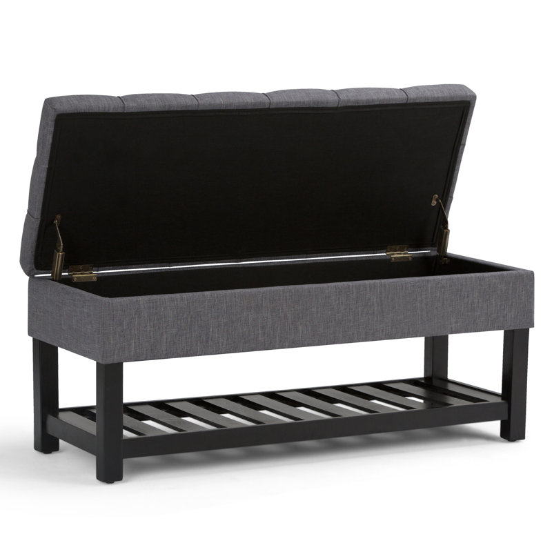 Banc de rangement avec repose-pieds capitonné et tablette ouverte Saxon, Tissu d'aspect lin, Gris ardoise