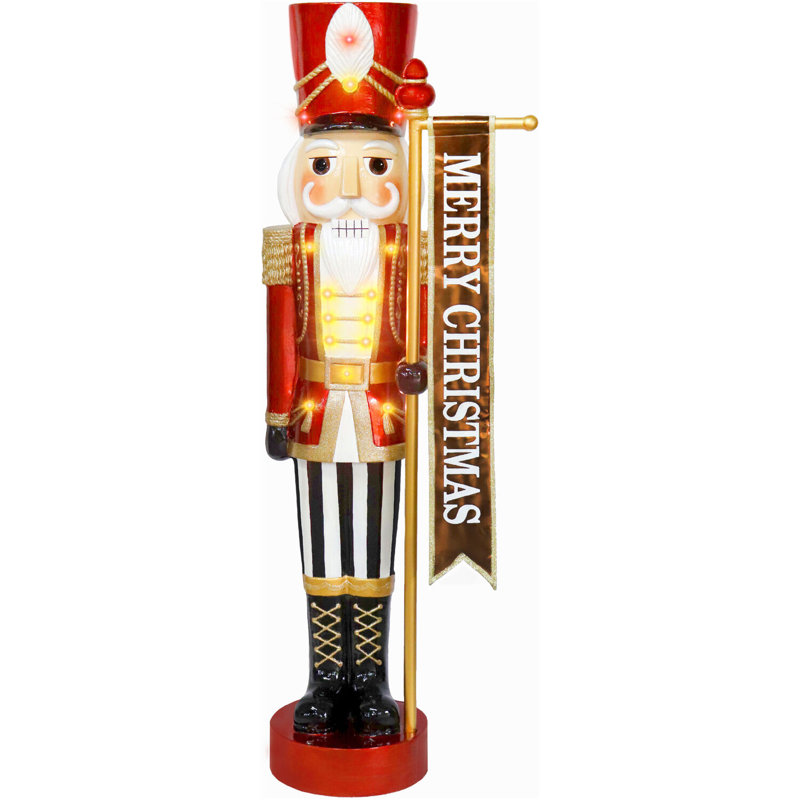 4-Ft Red and Gold Resin Nutcracker with LED Lights