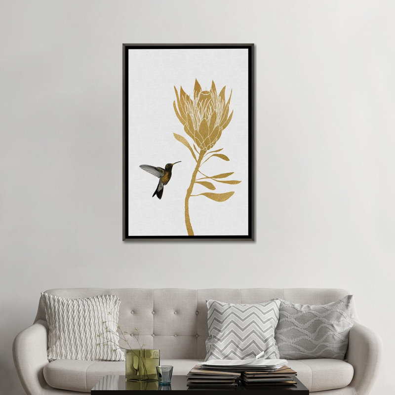 «Hummingbird and FloWer II», impression sur toile, H 48 po x l 32 po, Impression encadrée, Bois foncé rustique