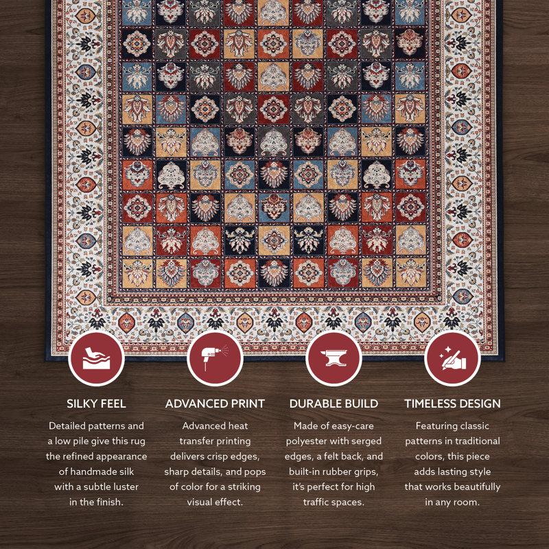 Emanuel Traditional Machine Woven Flatweave Red and Ivory Area Rug with Non Skid Backing , Rectangle 2'2'' x 3'2''