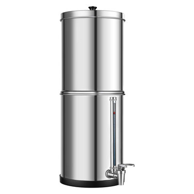 Système de filtration d'eau par gravité, unité de comptoir en acier inoxydable de 1,5 gallon, réduit le plomb et le chlore jusqu'à 99 %, comprend 2 filtres à charbon et un robinet de niveau d'eau, idéal pour la maison et le camping