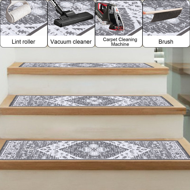 Michalah Non-Slip Indoor Stair Treads, Gray/White