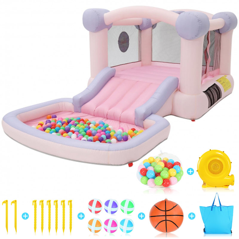 Adam 13.4' x 6.8' Inflatable Bounce House for Toddler w/ Ball Pit,Slide,Air Blower,50 Ocean Balls,Basketball, Year-Round Use, Indoor & Outdoor