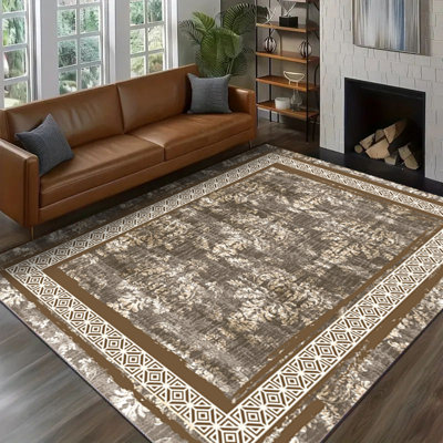 Tapis rétro / brun avec envers en caoutchouc antidérapant, tapis intérieur / extérieur en polypropylène touffeté lavable