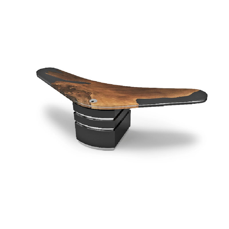 Bureau en coin en bois massif Boomerang, Noyer / Noir