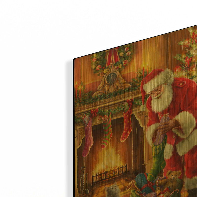 « Le Père Noël est arrivé », par Ali Corti, tableau mural en métal doré, 30,5 x 40,5 cm, 12 po x 16 po