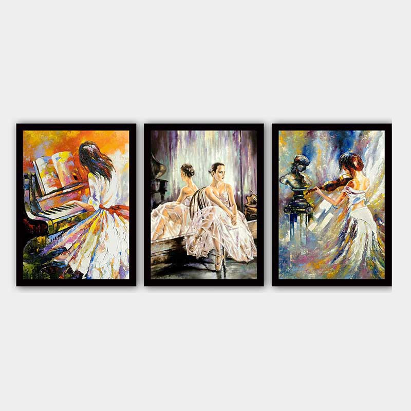 Stunning Decorative Framed Painting Set (3 Pieces), 21.7 x 29.5 Inches Each | 100% Wooden Frame with 0.8 Inch Polystyrene | UV Digital Printing | Perfect for Living Room, Office & Gallery Wall Decor