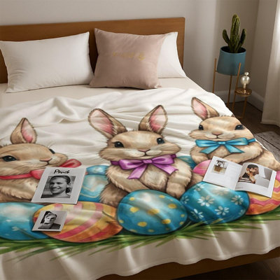Fuzzy Easter Blanket Bunny Colorful Eggs Plush Throw Blanket for Couch Sofa Luxury Soft Cozy Lightweight Blankets for All Seasons Spring Home Decor