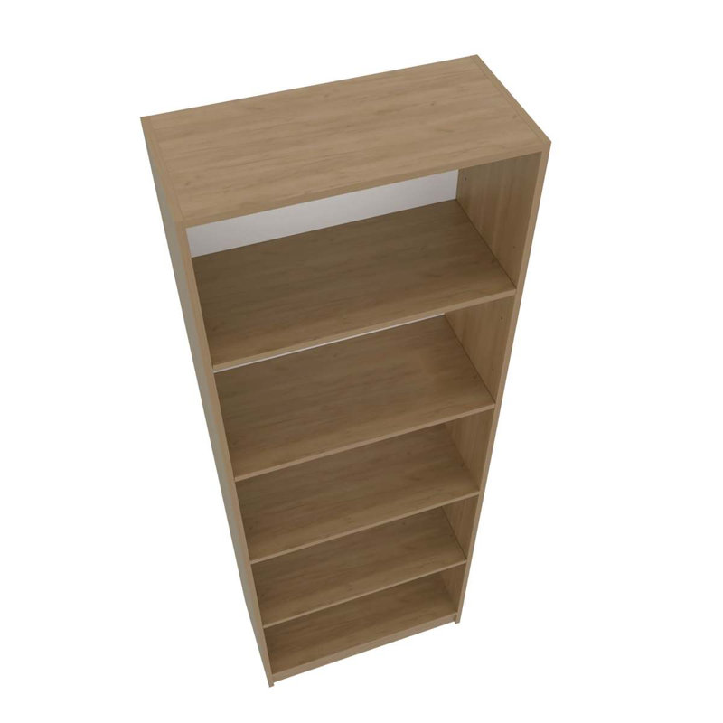 Bibliothèque en chêne naturel et blanc à 5 tablettes avec rangement ouvert, Chêne