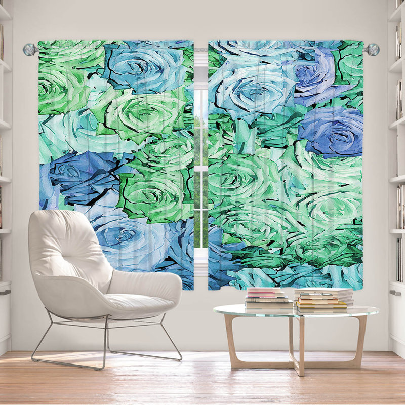 Ensemble de 2 rideaux de fenêtre doublés pour fenêtre par Susie Kunzelmanelman s Pastel, L 40 po x L 52 po, Bleu / Vert