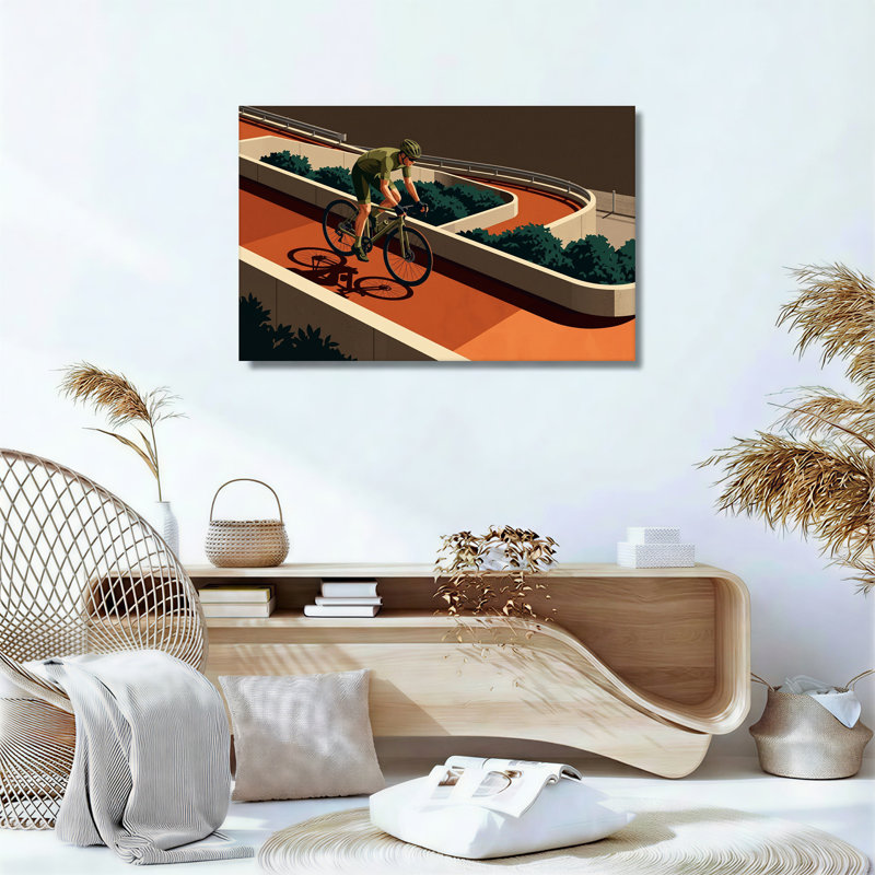 «Green Jersey Cyclist on Orange Curved Track», art mural sur toile, H 16 po x l 24 po