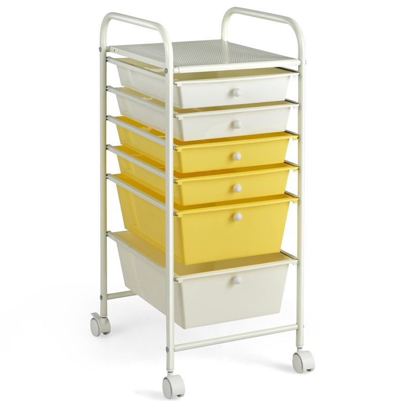 30'' H x 13'' W Utility Cart with Wheels, White/Yellow
