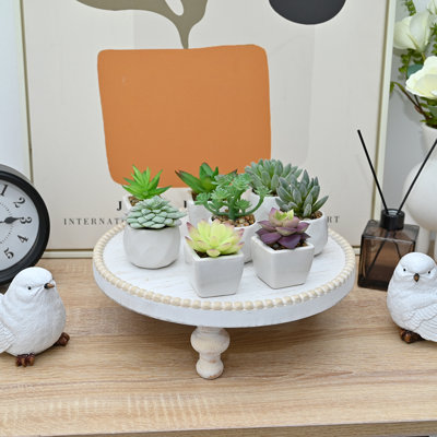 Rustic Round Wood Tray Riser Farmhouse Pedestal Stand With Beaded Edge For Decor Wooden Finish Cupcake Display For Cakes And Decorative Items 11.8 Inches