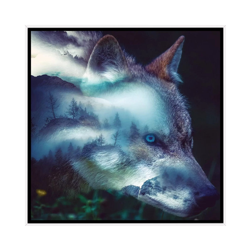 Forest Wolf by Paul Haag - Print on Canvas, White Framed, 66.04 cm H x 66.04 cm W
