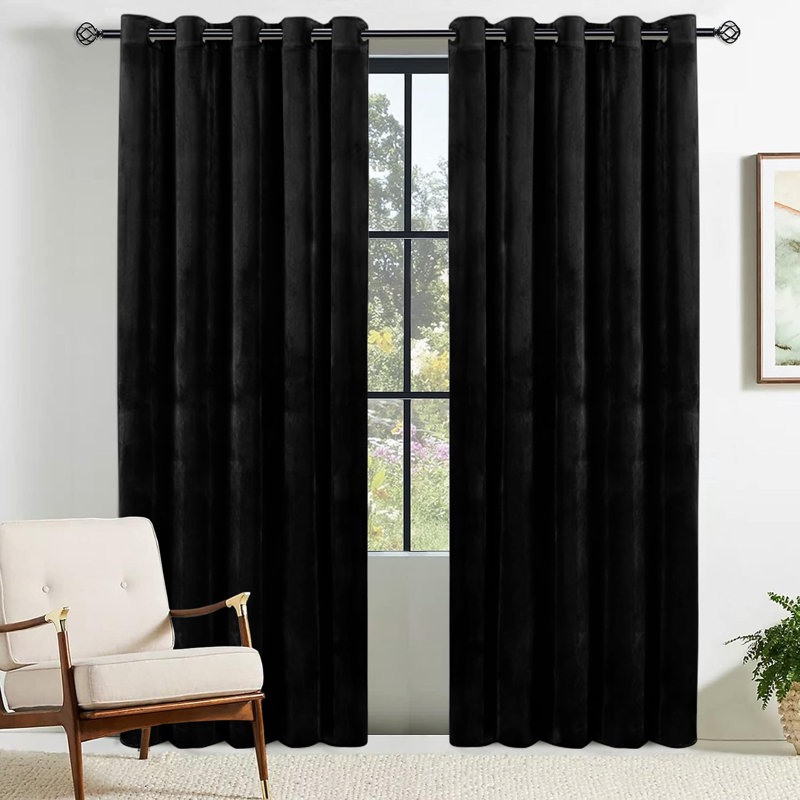 Goldonna Crushed Velvet Eyelet Panel Curtain, 66 x 54 cm, Black
