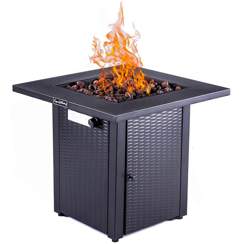 28" 50000 BTU Outdoor Propane Gas Fire Pits Table, Square Texture Outdside Patio Firepits Fireplace Dinning Coffee Tables With Lid & Lava Rock, ETL-Certified, Fit For Courtyard, Patio, Balcony