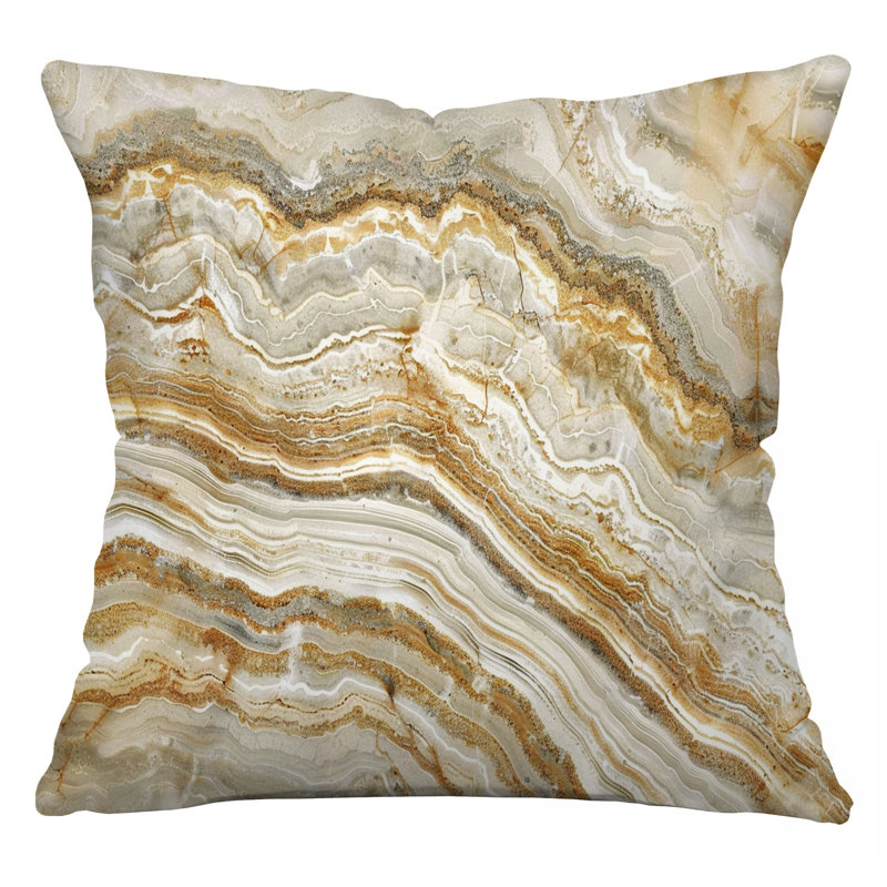 Coussin en marbre, sergé de coton texturé, H 16 po x l 16 po