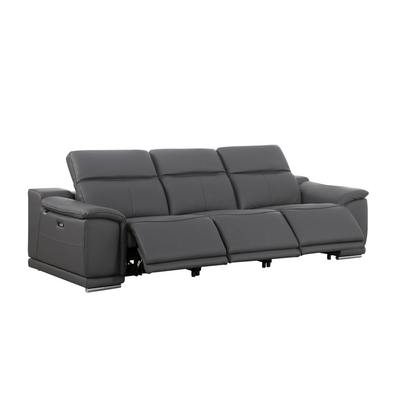 Monza Power Recline Top Grain Italian Leather Sofa, Dark Gray