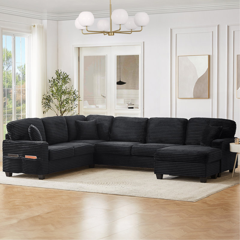 Canapé modulaire en forme de U Canapé modulaire rembourré en L de 125,2 po avec repose-pieds mobile et poches de rangement latérales pour le salon
