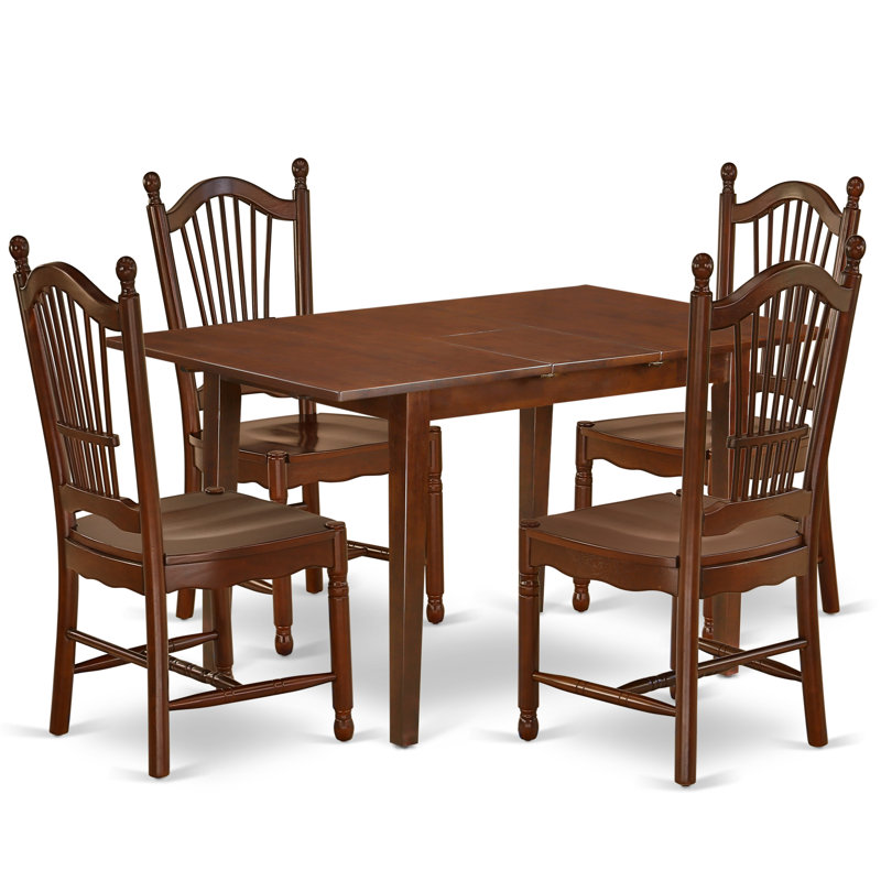 Ensemble de table de salle à manger 5 pièces pour 4 personnes comprenant une table de cuisine rectangulaire avec rallonge papillon et 4 chaises de salle à manger en acajou