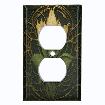 Metal Light Switch Plate Cover; US Standard Size 3 Gang GFI Rocker - Printed Image of Art Deco Tulips