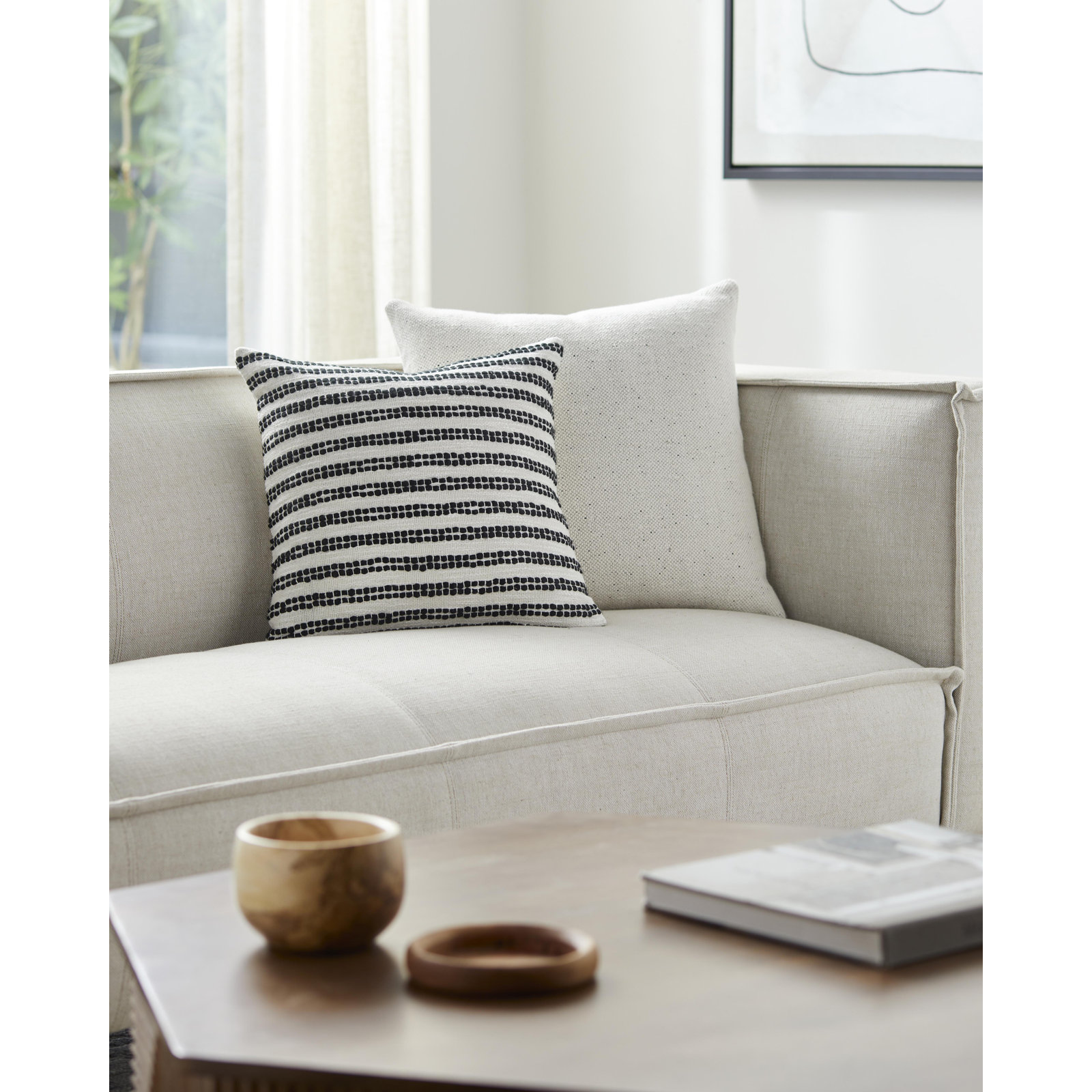 Amora Embroidered Cotton Pillow Cover, White/Black, 13" x 20", Polyester