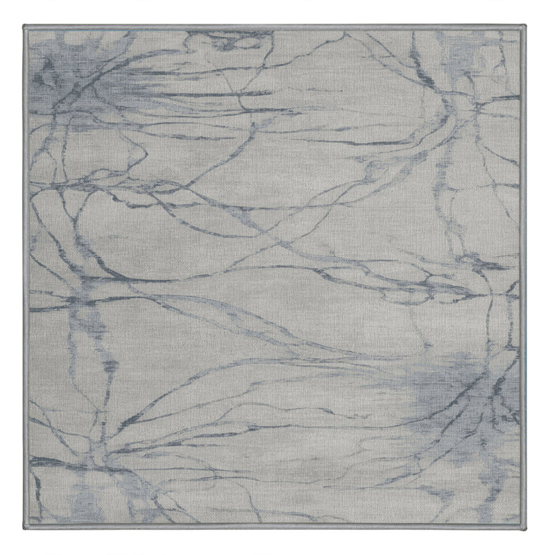 Machine Washable Abstract Gray Area Rug, Square 4'
