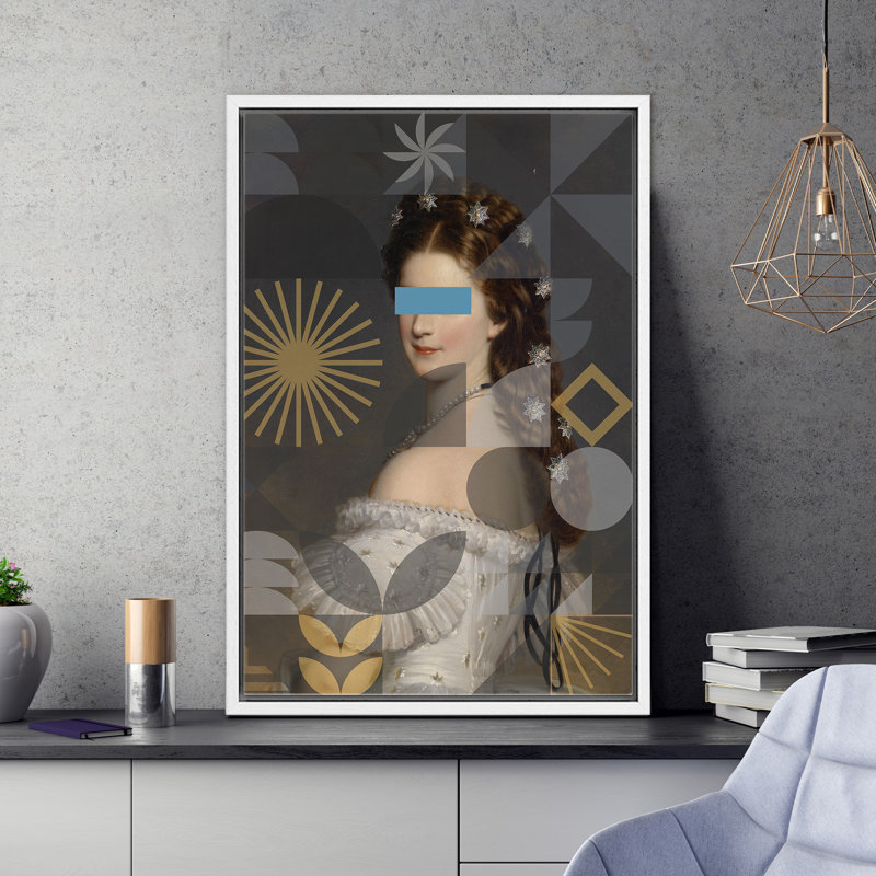 «Portrait Victorian Elegant Women», H 36 po x l 24 po, Cadre flottant blanc