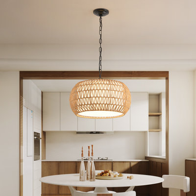 5 Light Adjustable Farmhouse Pendant With Woven Drum Shades