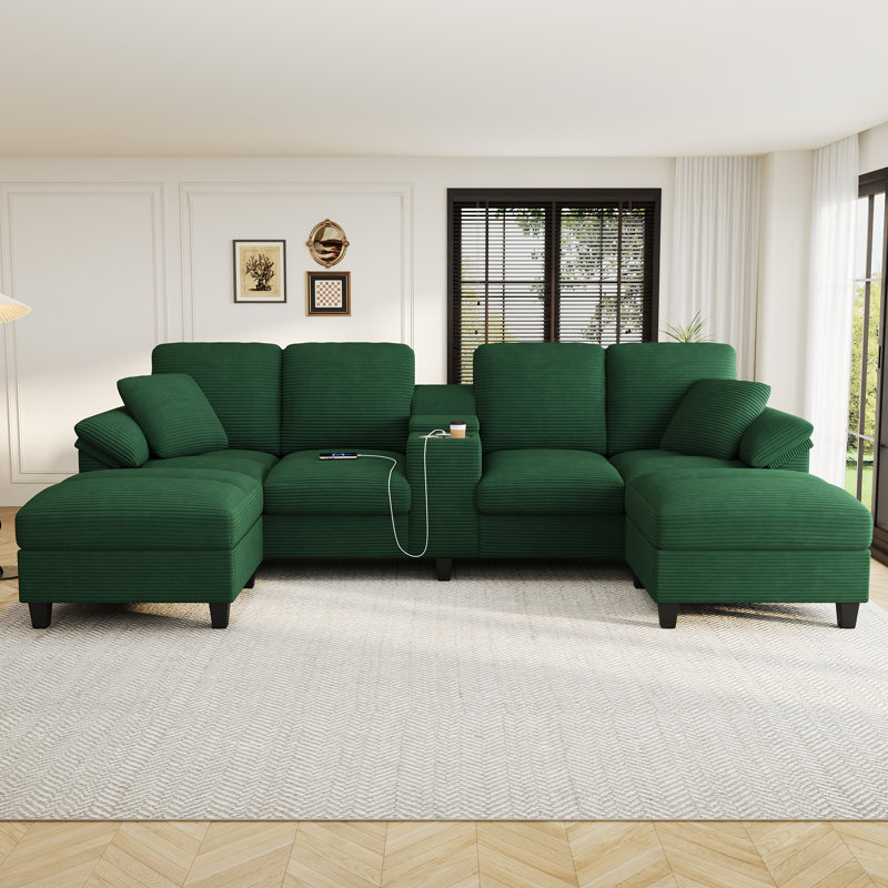 116.9" Sectional Sofa, Green Corduroy