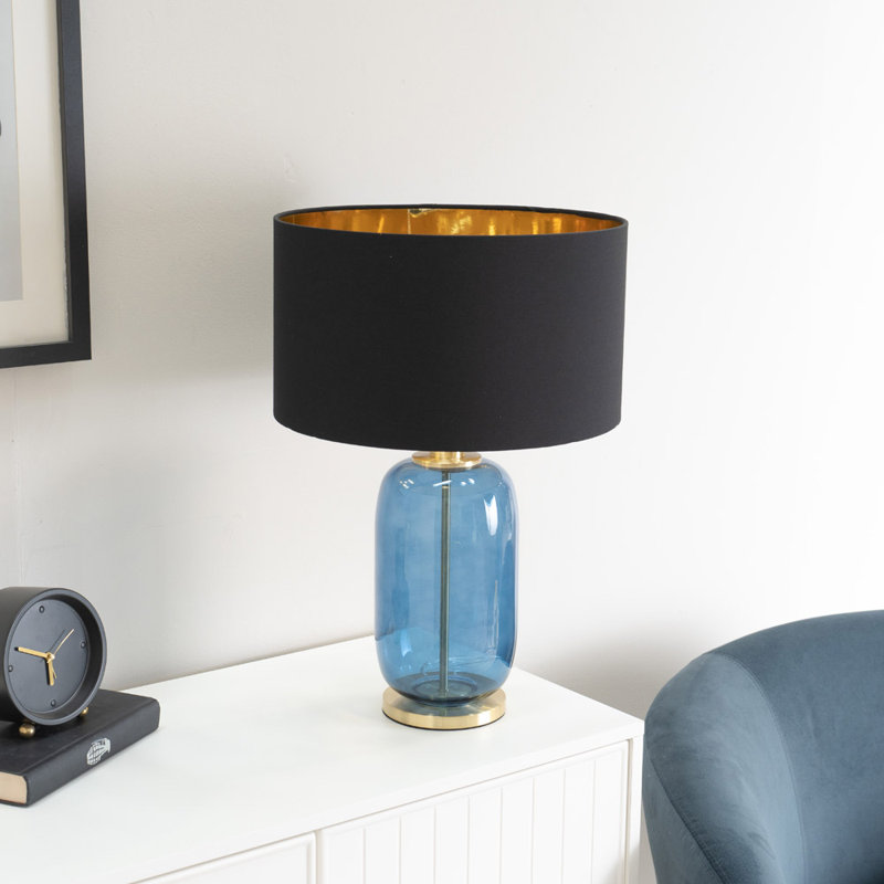 Anea Glass Table Lamp, Blue, Black