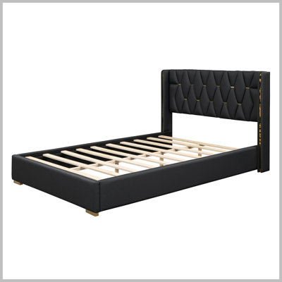 Modern Upholstered Platform Bed With Metal Strips -  Everly Quinn, B0842D407EB640D6A1D92F3706C223FE