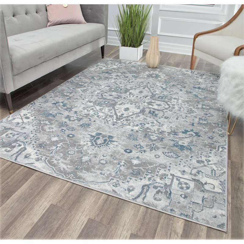Tapis bleu arctique Elliana, Rectangle 5 pi x 7 pi