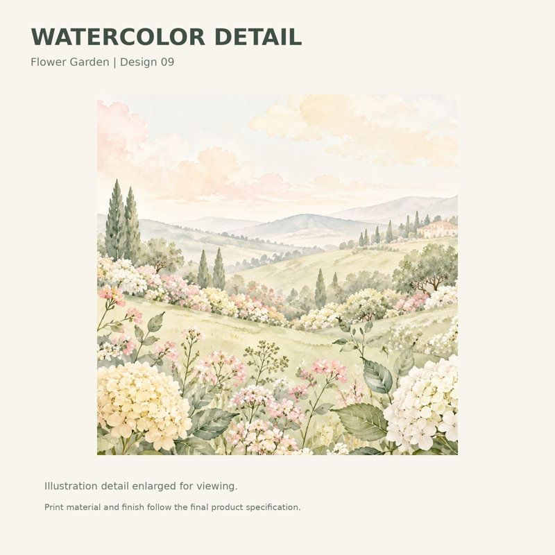 Hydrangea Garden Wallpaper Mural, Peel and Stick Kids Room Wall Mural, Watercolor Flower Garden Nursery Wallpaper