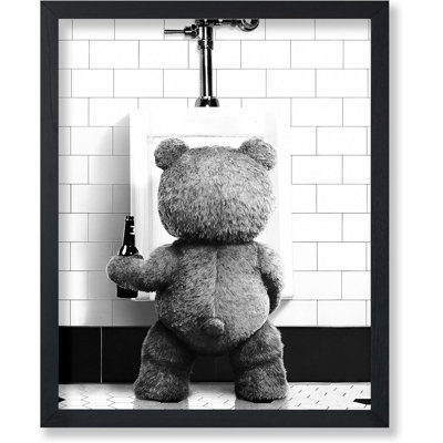  Affiche de film Ted - reproduction d'ours en peluche - cadeau amusant pour homme, femme, amateurs de films d'Hollywood - décoration murale noir et blanc pour salle de bain, toilettes, chambre d'enfant, chambre d'enfant, cadre blanc 11 x 14