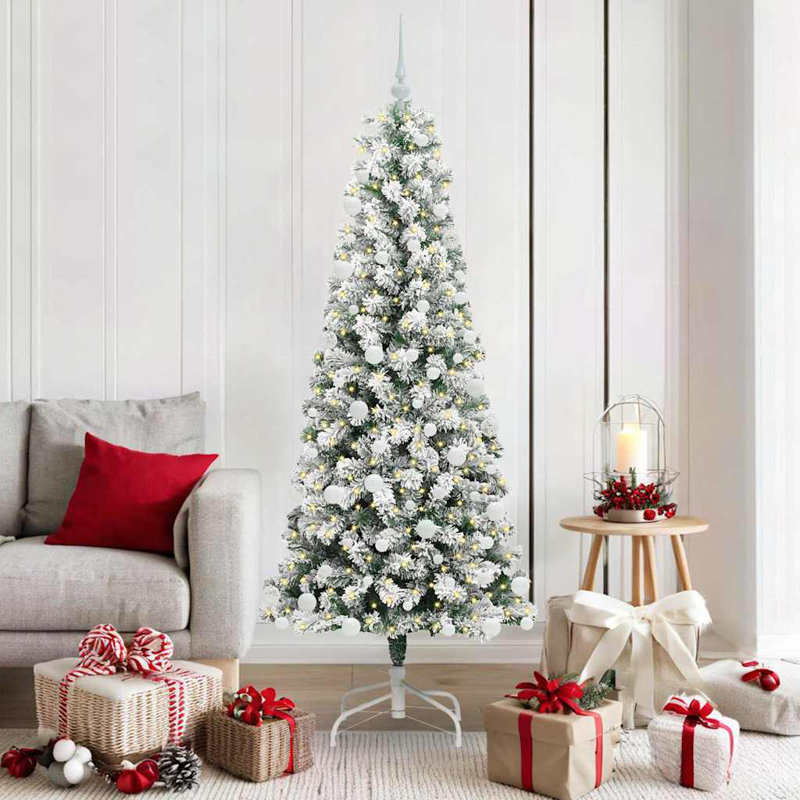 Artificial Hinged Christmas Tree Green and white, 5.91 ft